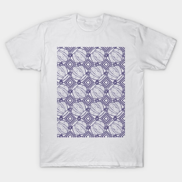 Beautiful Line Art Seashells Seamless Surface Pattern Design T-Shirt by zarya_kiqo